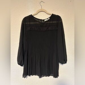 Cato Black Sheer Yoke Pleated Blouse, Romantic Goth Size XL